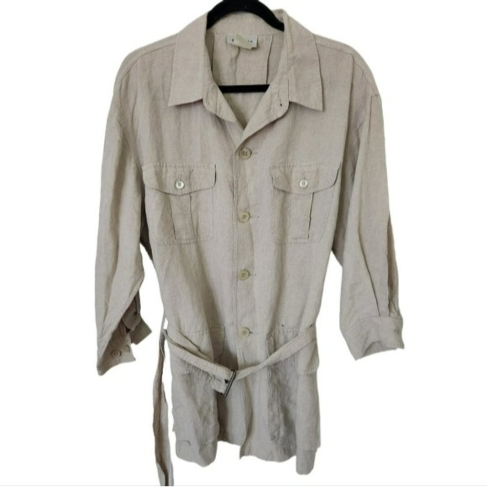 GO Linen Belted Tunic Button Up XL Heathered Oat 100% Linen